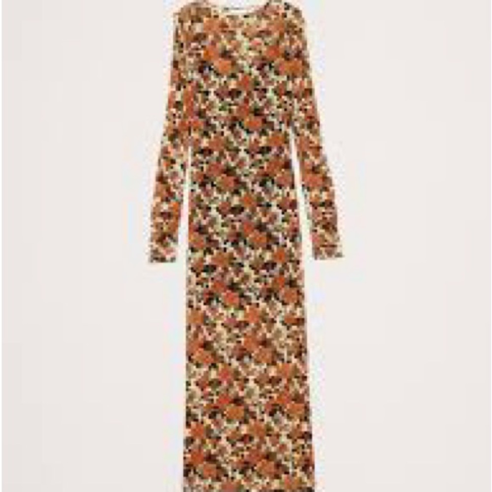 Banana Republic floral printed mesh maxi dress sz medium 8-10 thumbholes - Picture 3 of 11
